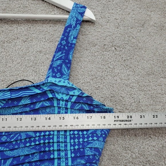 Rachel Zoe Blue Tropical Bird Print Linen Blend Dress Size 14 Babydoll Boho - Picture 10 of 11